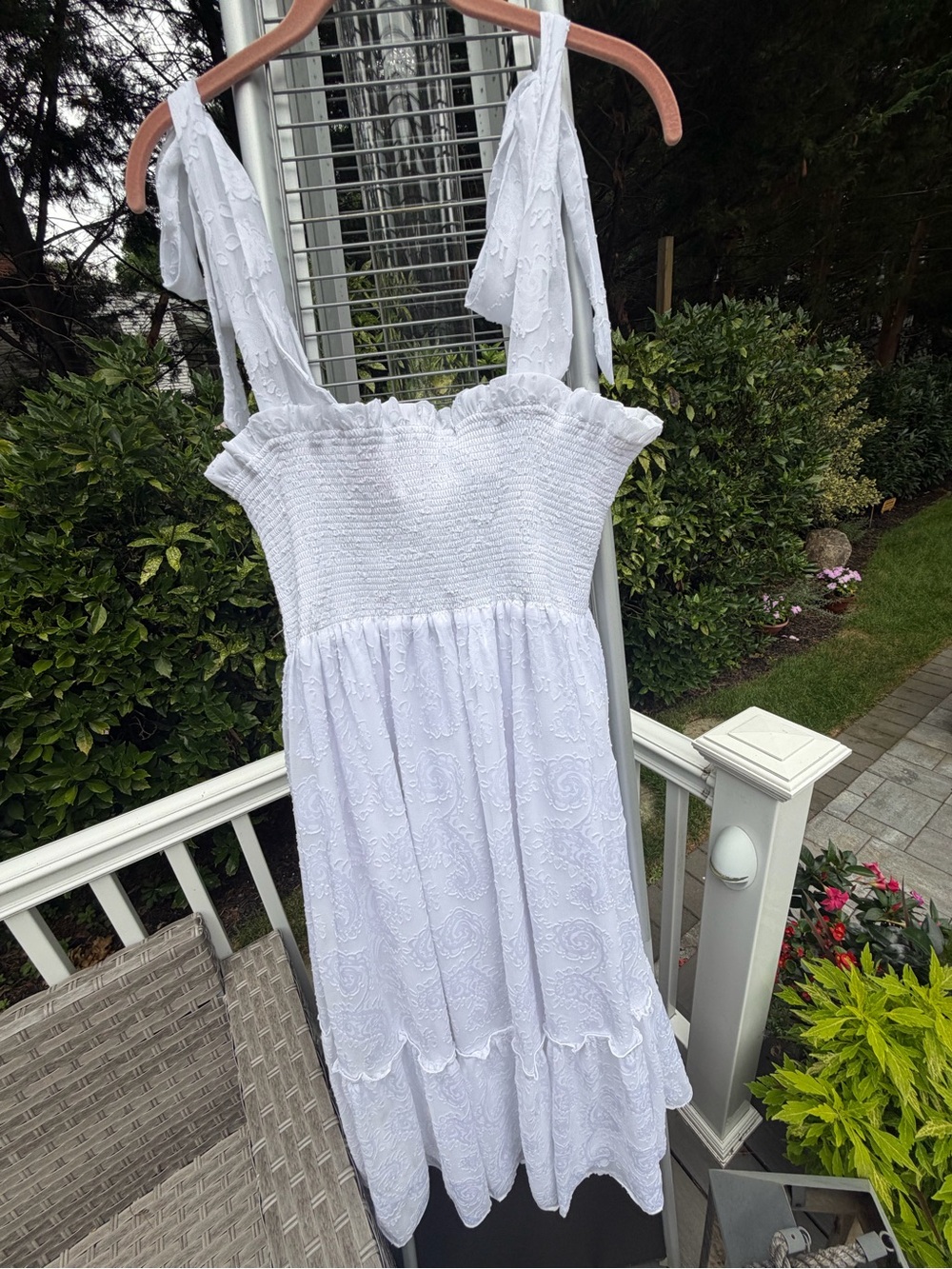 Lilly Pulitzer White Eyelet Tie-Shoulder Smocked Midi Dress